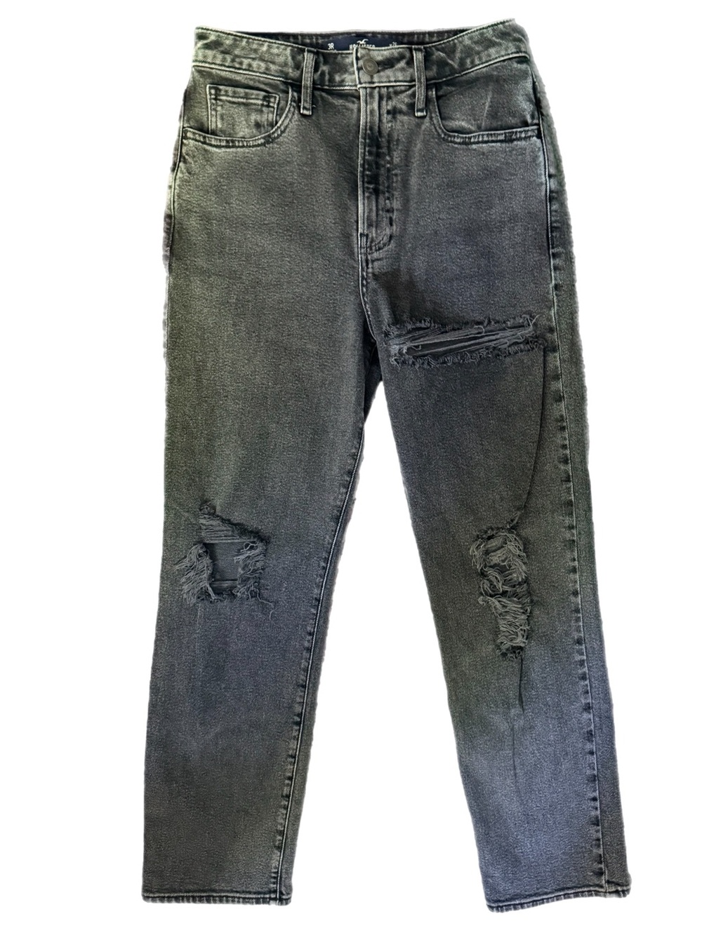 Hollister Ultra High-Rise Vintage Straight Jeans Faded Black Distressed Size 26
